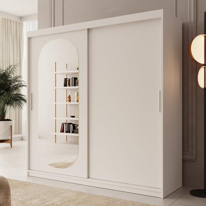 Meubella - Kledingkast Bodhi - Wit - 200 cm - Met spiegel