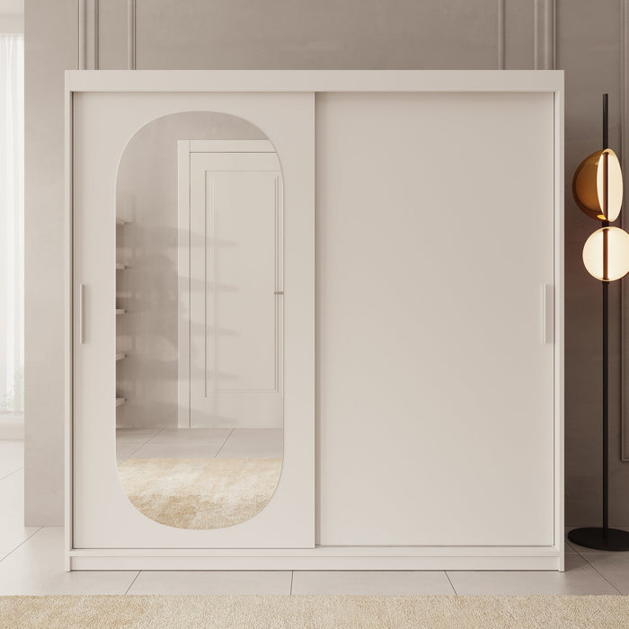 Meubella - Kledingkast Bodhi - Wit - 200 cm - Met spiegel