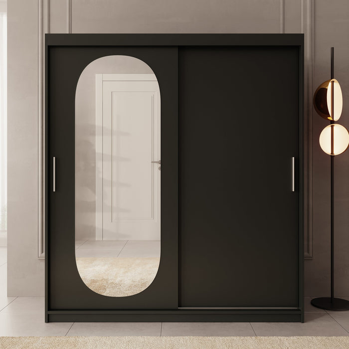 Meubella - Kledingkast Bodhi - Zwart - 180 cm - Met spiegel