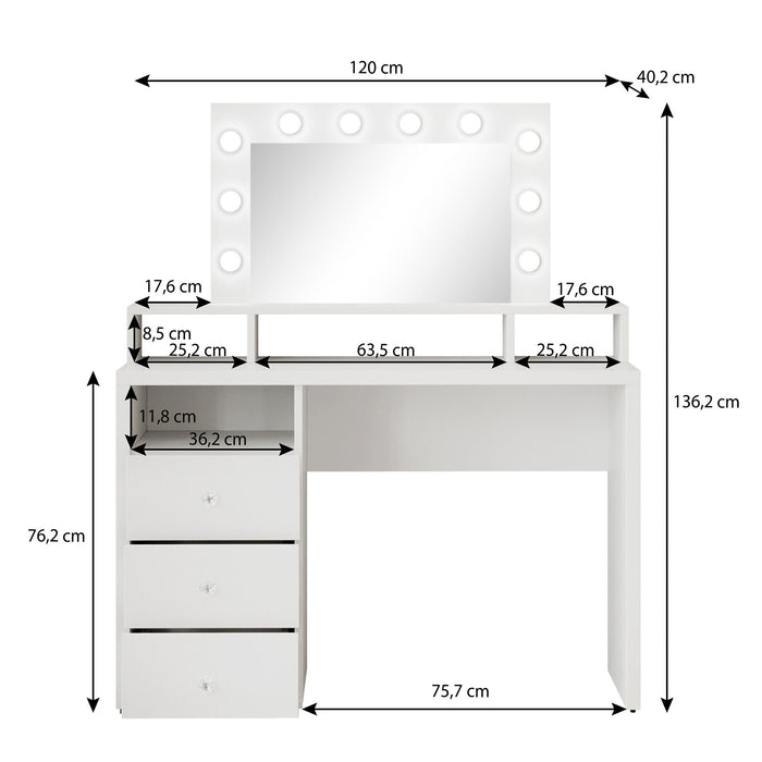 Meubella - Kaptafel Dakota - Wit - 120 cm - Met spiegel