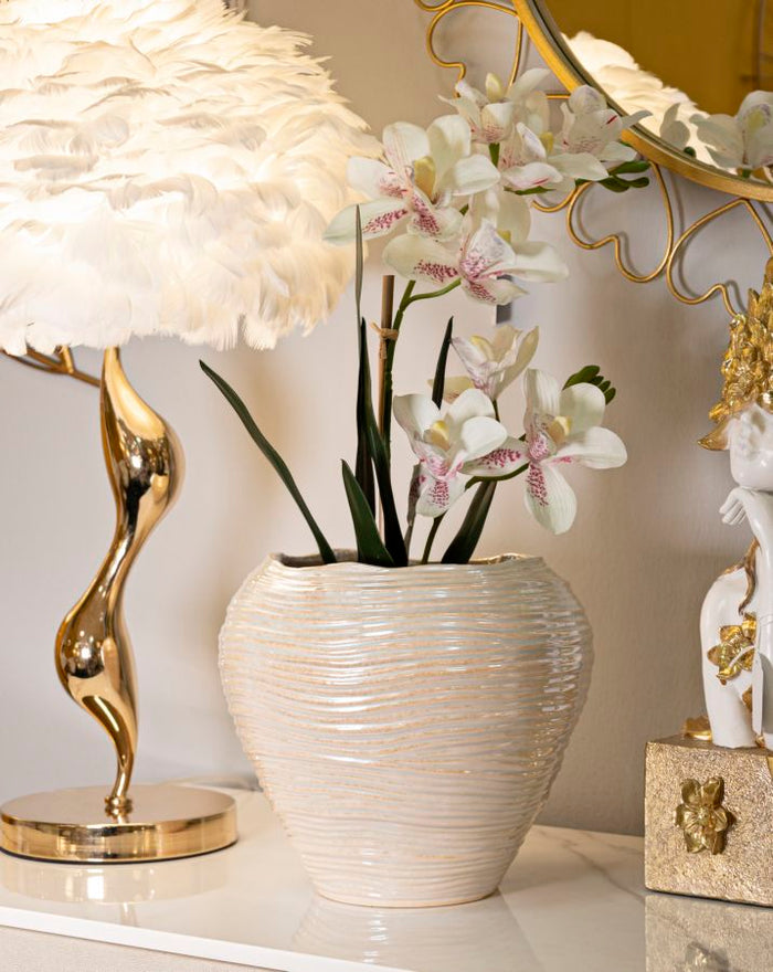 Parelmoerkleurige keramische vaas ø 27x24 cm