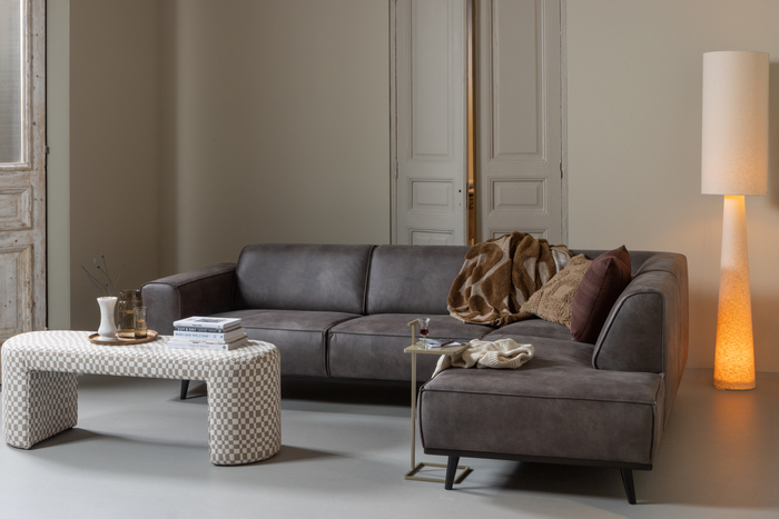 WOOOD Statement Hoekbank Rechts - Lederlook - Donkergrijs - 77x274x210