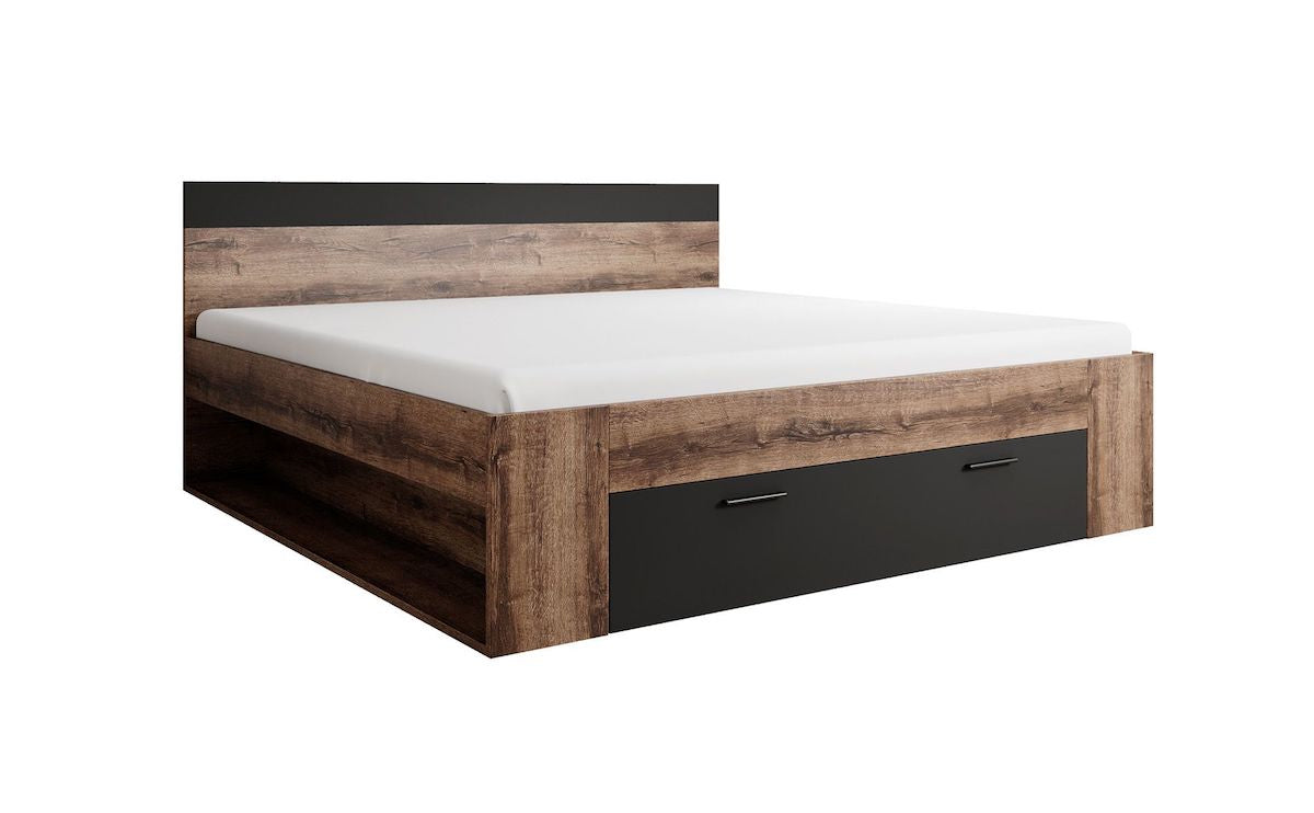 Meubella - Tweepersoonsbed Brown - Zwart - Eiken - 180x200 cm