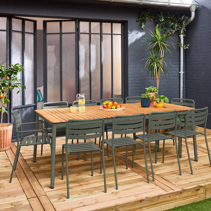 sweeek - Tuintafel hout en staal 8 stoelen 2 fauteuils