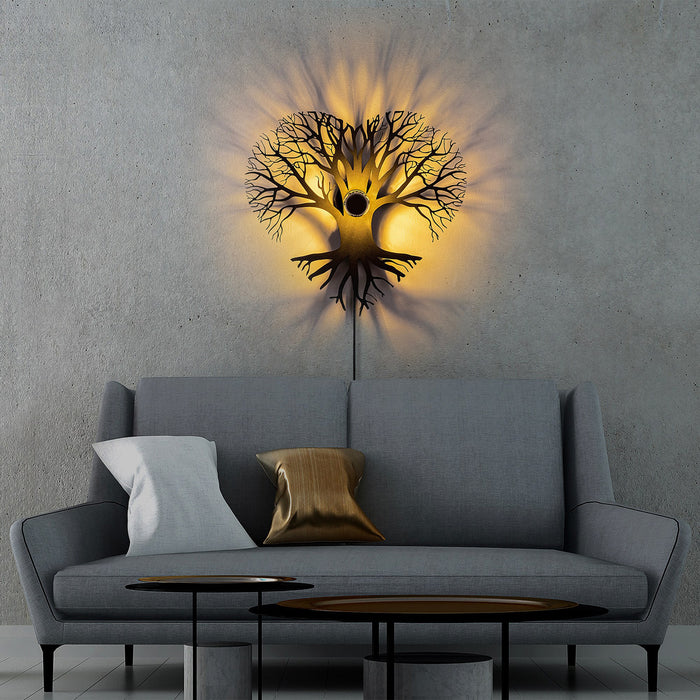Giga Meubel - Wandlamp Zwart Metaal - 52x9x49cm - Heart Tree
