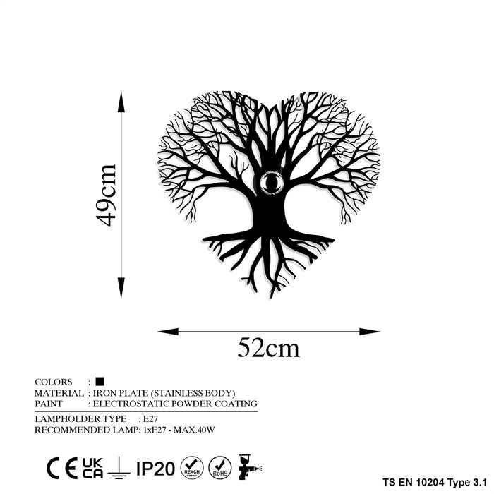 Giga Meubel - Wandlamp Zwart Metaal - 52x9x49cm - Heart Tree