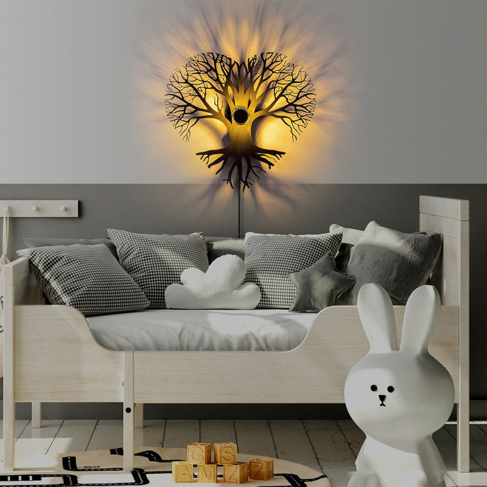 Giga Meubel - Wandlamp Zwart Metaal - 52x9x49cm - Heart Tree