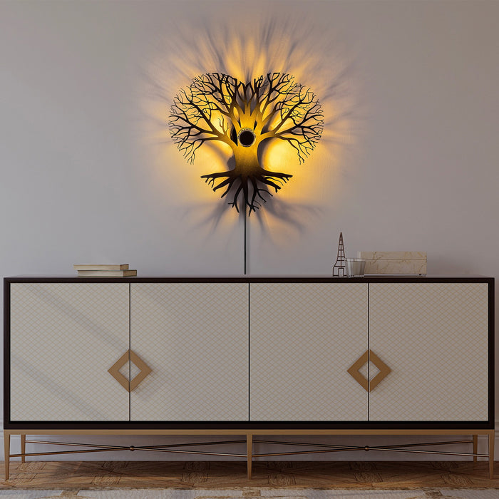 Giga Meubel - Wandlamp Zwart Metaal - 52x9x49cm - Heart Tree
