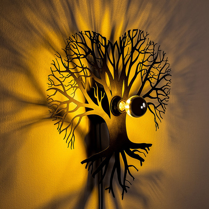 Giga Meubel - Wandlamp Zwart Metaal - 52x9x49cm - Heart Tree