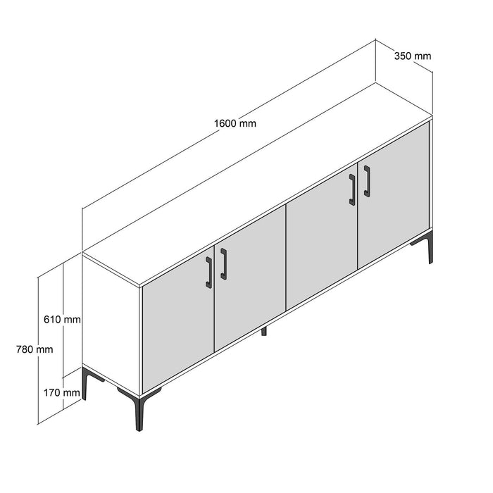Giga Meubel - Dressoir Walnoot Hout - 160x35x78cm - Kiev