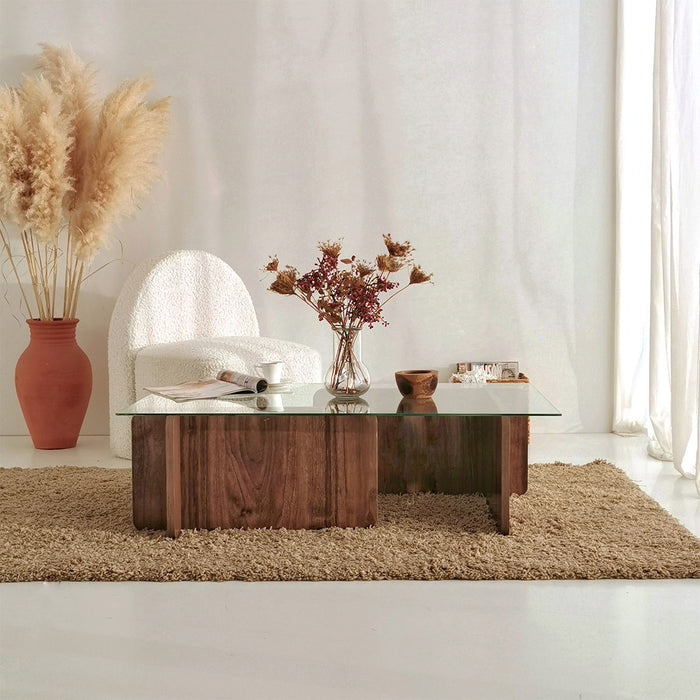 Giga Meubel - Salontafel Glas|Walnoot - 105x65x30cm - Escape