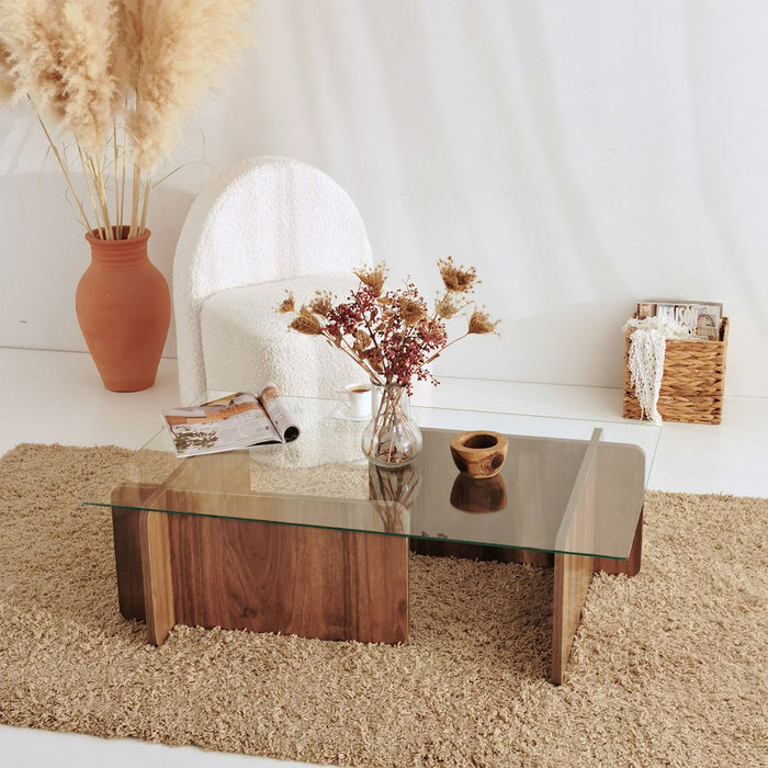 Giga Meubel - Salontafel Glas|Walnoot - 105x65x30cm - Escape