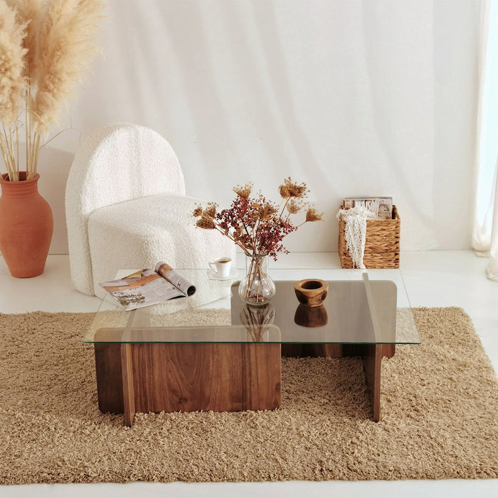 Giga Meubel - Salontafel Glas|Walnoot - 105x65x30cm - Escape