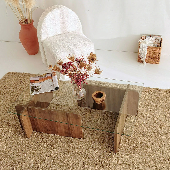 Giga Meubel - Salontafel Glas|Walnoot - 105x65x30cm - Escape