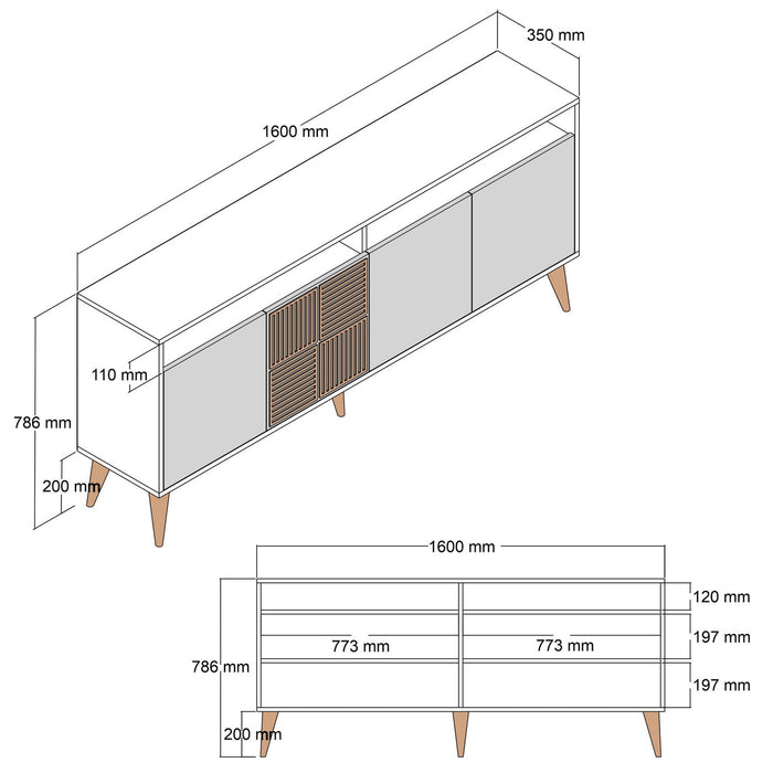 Giga Meubel - Dressoir Wit Hout - 160x35x78cm - Milan