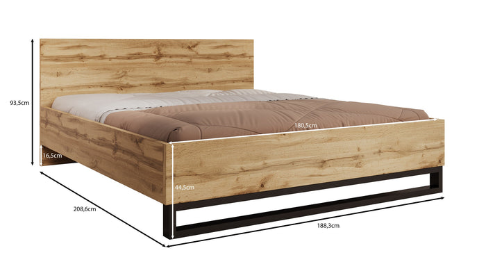 Meubella - Tweepersoonsbed Harlow - Eiken - 180x200 cm