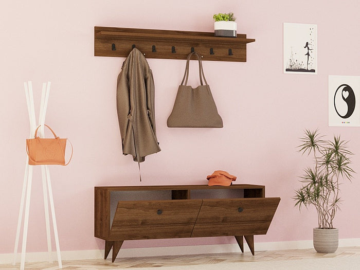 Giga Meubel - Schoenenkast + Kapstok Walnoot - 113x35x48,5cm - Rupa