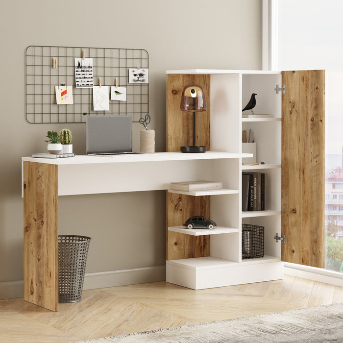 Giga Meubel - Bureau Naturel|Wit Hout - 152x40x120cm - Nurhak