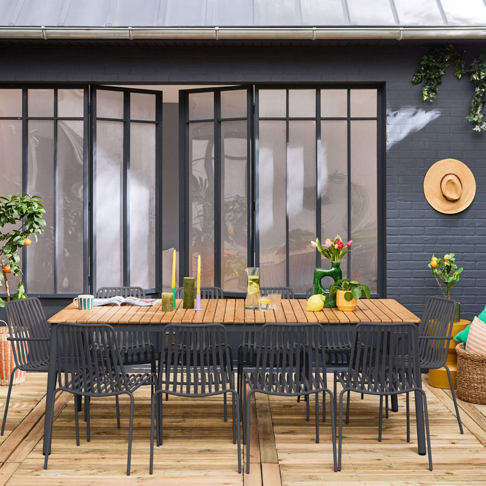 sweeek - Tuintafel teak en staal 8 stoelen 2 fauteuils