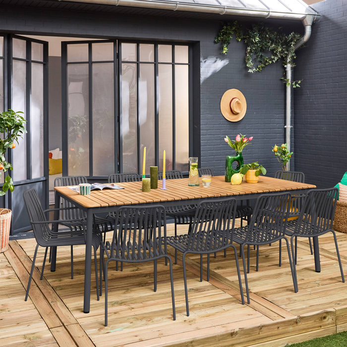 sweeek - Tuintafel teak en staal 8 stoelen 2 fauteuils