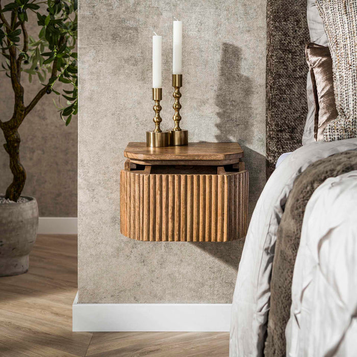 Giga Meubel - Nachtkastje Zand Mangohout - 32x30x19cm - Wave