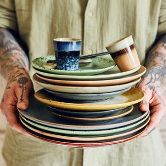 HKliving 70's Ceramics Dinerbord Ø 27,5 cm - Set van 2 - Mineral