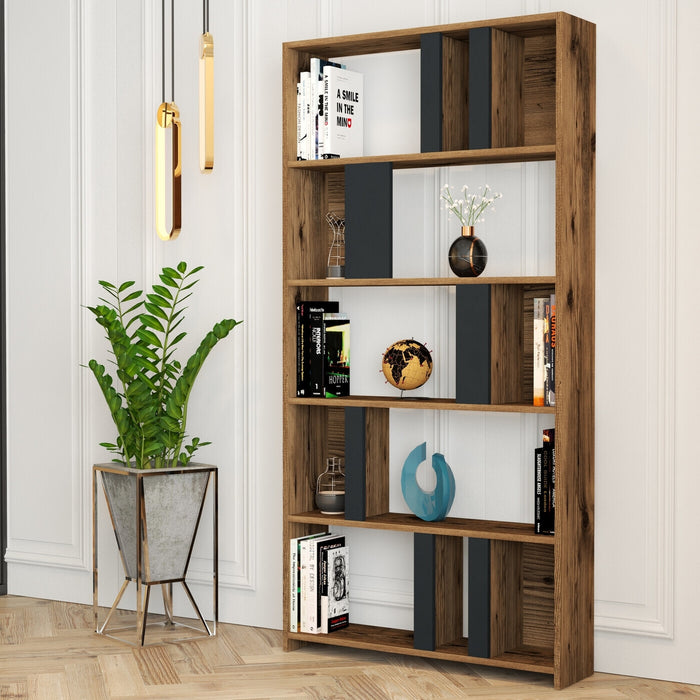 Giga Meubel - Boekenkast Walnoot|Antraciet Hout - 90x20x180cm - Lima