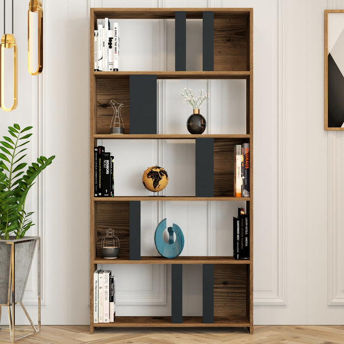Giga Meubel - Boekenkast Walnoot|Antraciet Hout - 90x20x180cm - Lima