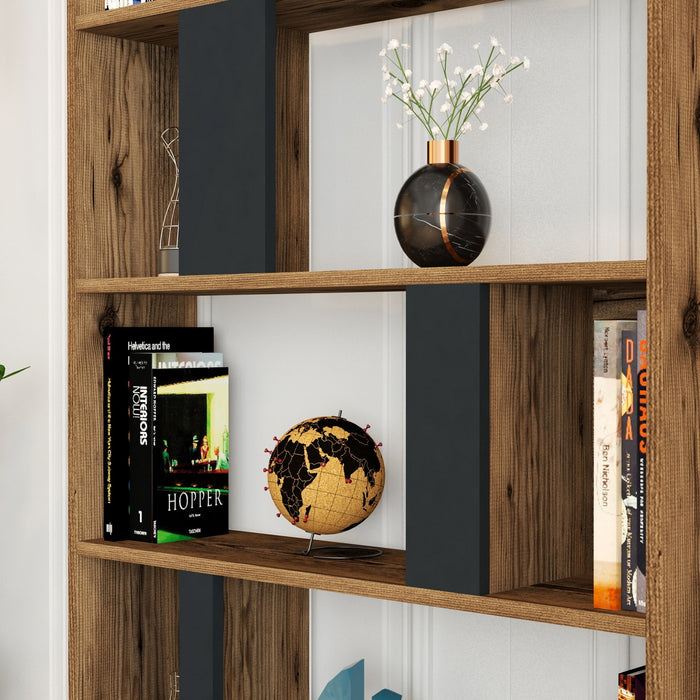 Giga Meubel - Boekenkast Walnoot|Antraciet Hout - 90x20x180cm - Lima