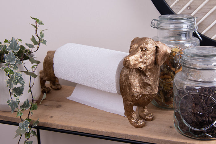 Clayre & Eef Keukenrolhouder Hond 46x15x23 cm Goudkleurig Zwart