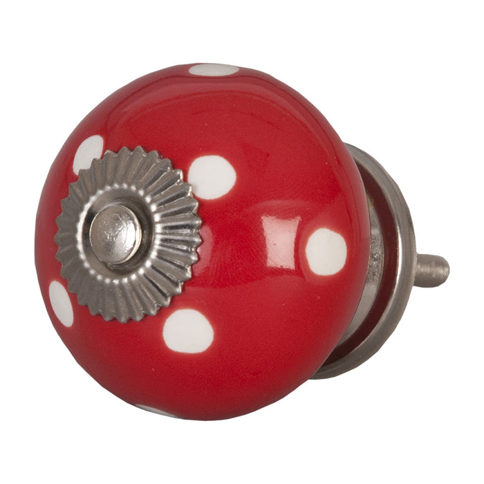 Clayre & Eef Deurknop Ø 4 cm Rood Wit Keramiek