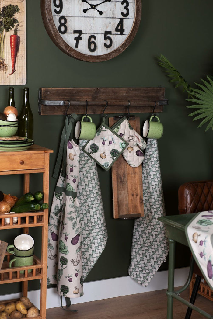 Clayre & Eef Pannenlap 20x20 cm Beige Groen Katoen Groenten