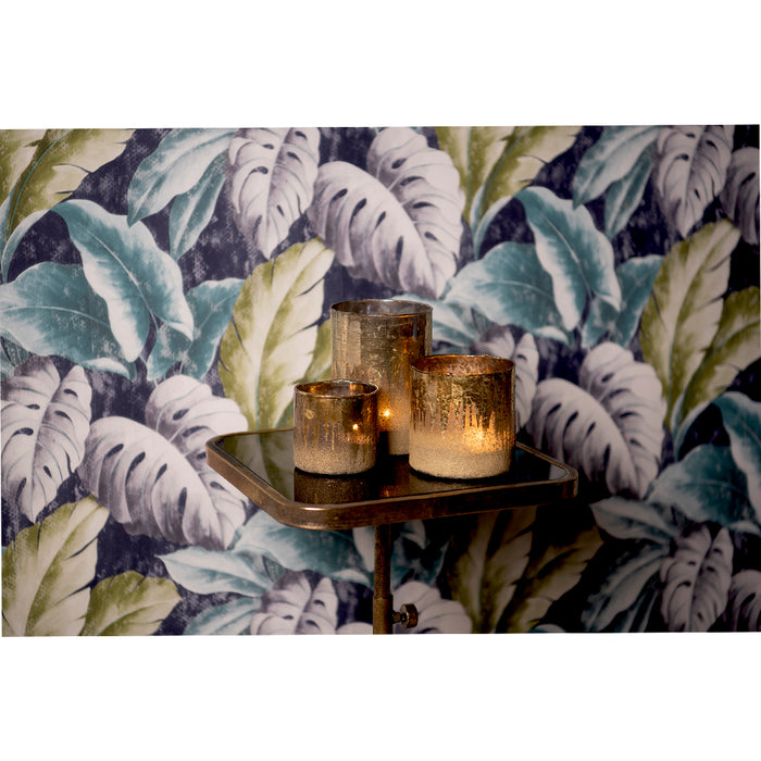 Clayre & Eef Theelichthouder Ø 10x10 cm Goudkleurig Bruin Glas