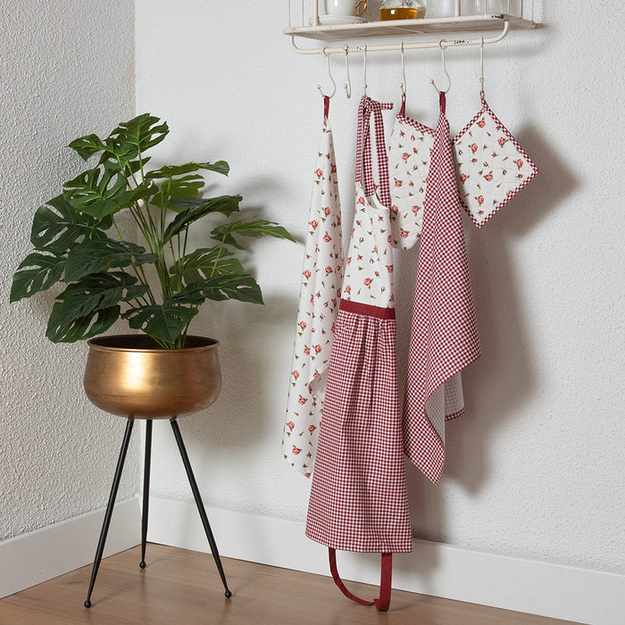 Clayre & Eef Pannenlap 20x20 cm Rood Wit Katoen Rozen