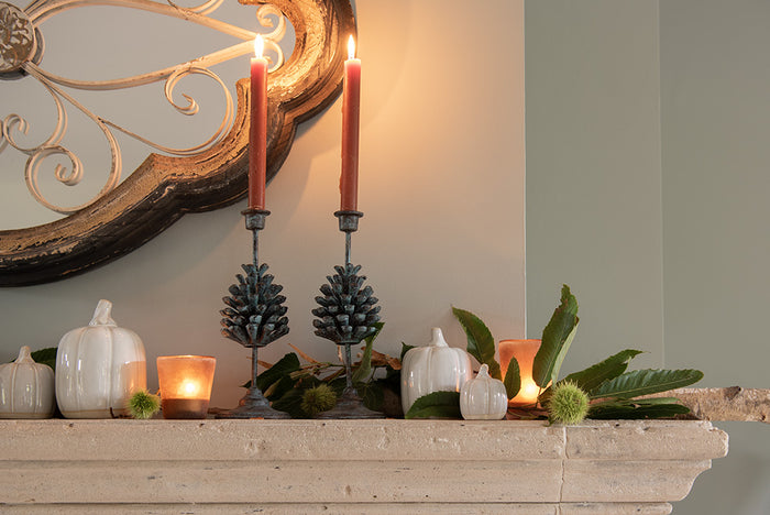 Clayre & Eef Theelichthouder Ø 7x8 cm Bruin Glas