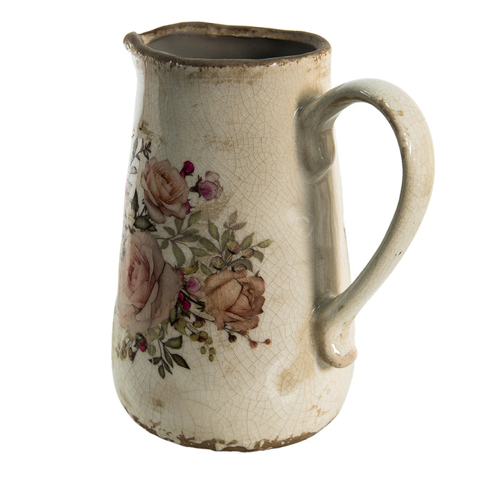 Clayre & Eef Decoratie Kan 1500 ml Roze Beige Keramiek Bloemen