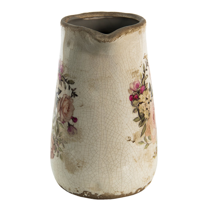 Clayre & Eef Decoratie Kan 1500 ml Roze Beige Keramiek Bloemen