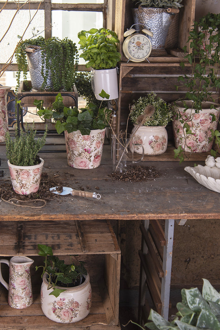 Clayre & Eef Beeld Bal Ø 12x11 cm Roze Keramiek Bloemen