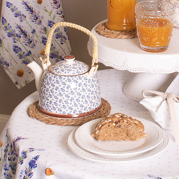 Clayre & Eef Theepot met Filter 700 ml Blauw Keramiek Bloemen