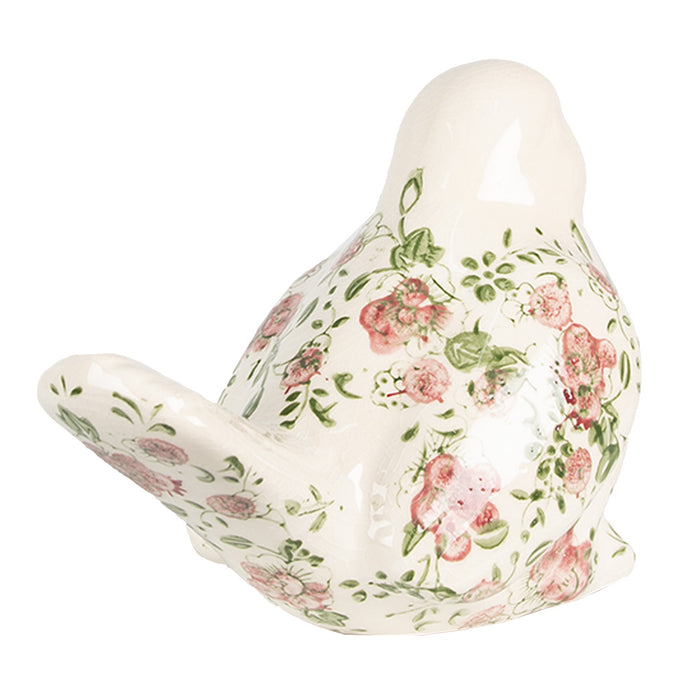 Clayre & Eef Beeld Vogel 19x11x14 cm Roze Beige Keramiek Bloemen
