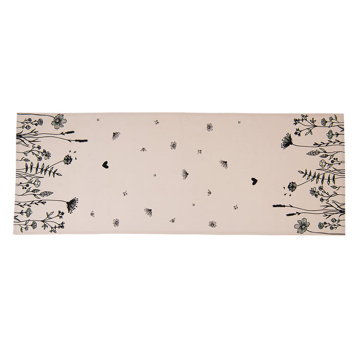 Clayre & Eef Tafelloper 50x140 cm Beige Zwart Katoen Bloemen