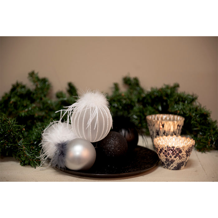 Clayre & Eef Kerstbal Set van 4 Ø 8 cm Zilverkleurig Wit Glas