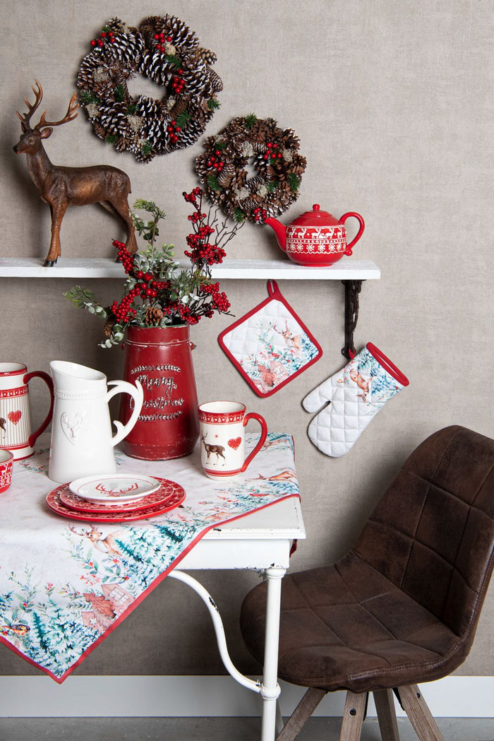 Clayre & Eef Kerstsok 30x40 cm Wit Rood Katoen