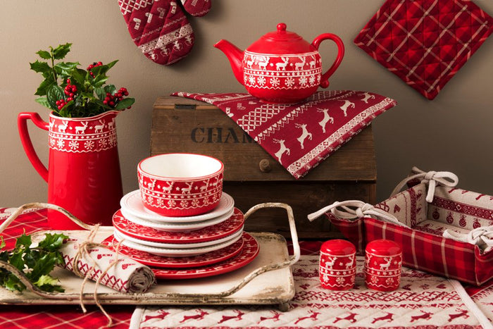 Clayre & Eef Broodmand 35x35x8 cm Rood Beige Katoen Kerst