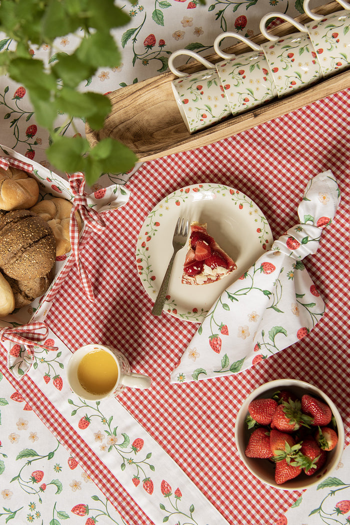 Clayre & Eef Broodmand 35x35 cm Wit Rood Katoen Aardbeien