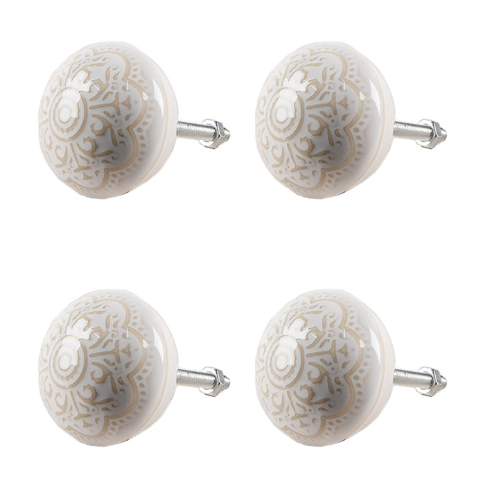 Clayre & Eef Deurknop Set van 4 Ø 4 cm Beige Keramiek