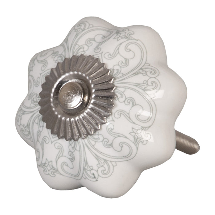 Clayre & Eef Deurknop Ø 4 cm Wit Grijs Keramiek