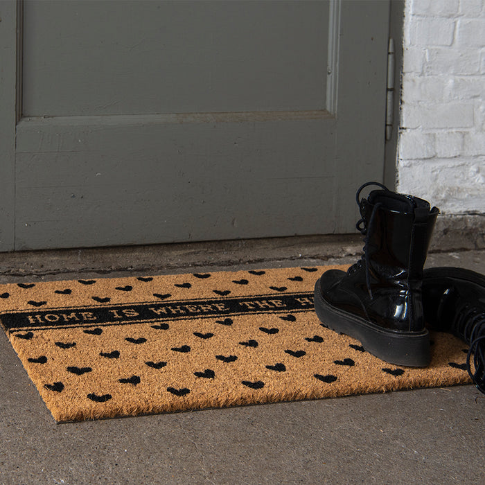 Clayre & Eef Deurmat 75x45 cm Bruin Kokos Harten