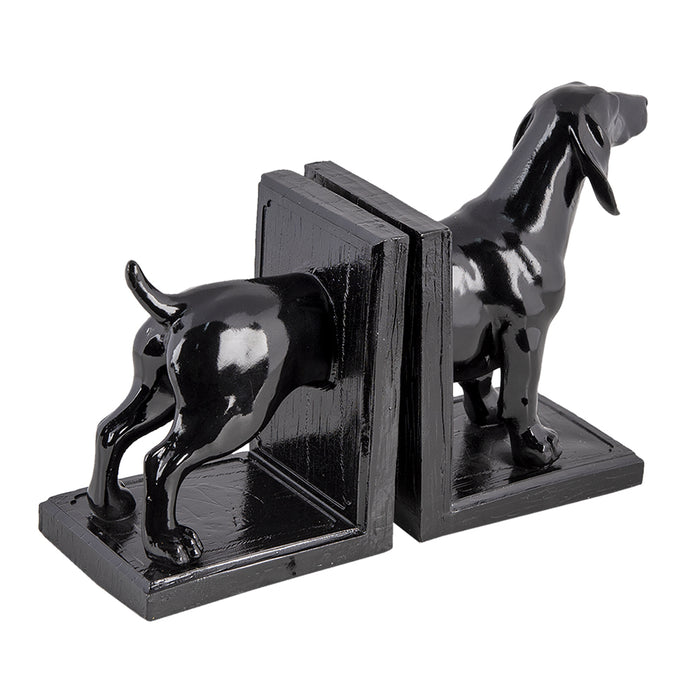 Clayre & Eef Boekensteunen Set van 2 Hond 25x9x15 cm Zwart Polyresin