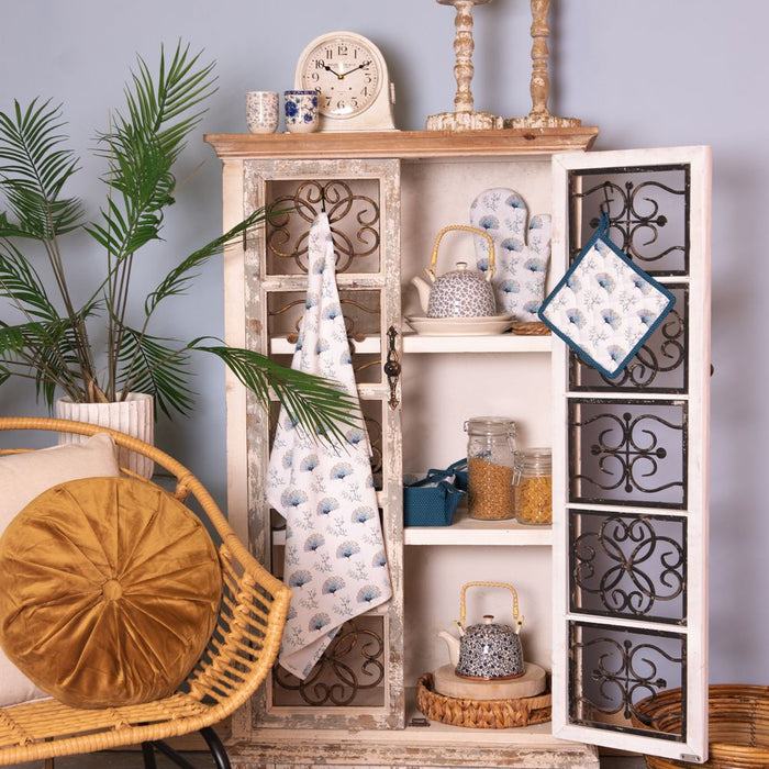 Clayre & Eef Theepot met Filter 700 ml Blauw Keramiek Bloemen